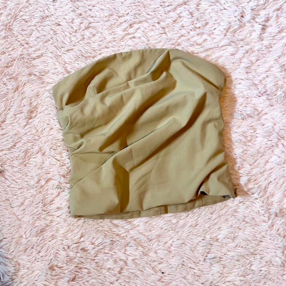Zara Minimalist‎ Clean Girl Classic Chic Barbie Tailored Ruched Strapless Top